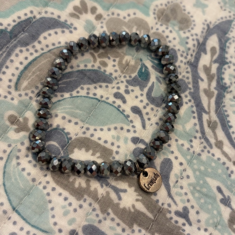 Erimish Silver/Gray Beaded Bracelet with Charm